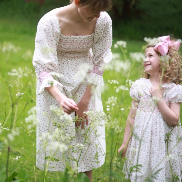 Katherine Johnson Dress Rosebud Plumetti with Vintage Rose Hand Smocking